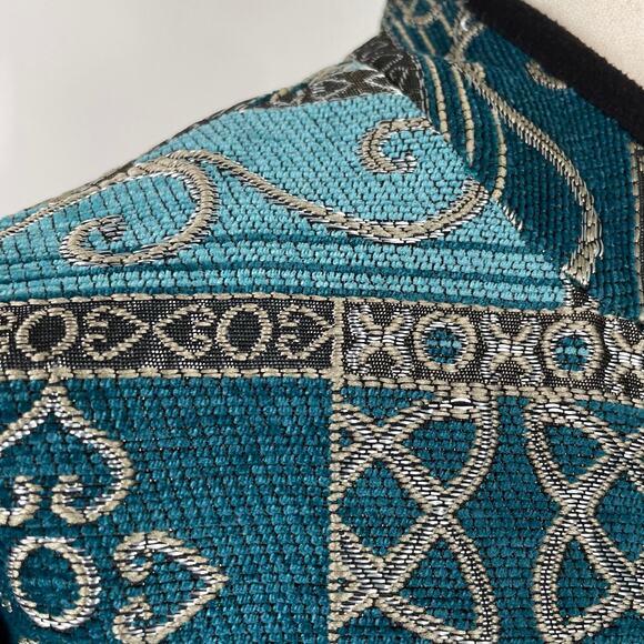 Vintage Serengeti Patchwork Tapestry Jacket Sz S Blue Metallic Shimmery Pockets - Picture 16 of 16